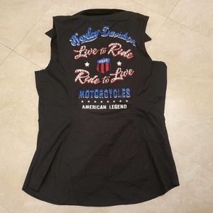 Harley Davidson Motorcycles Womens S Small Black Biker Rhinestones Vest Jacket